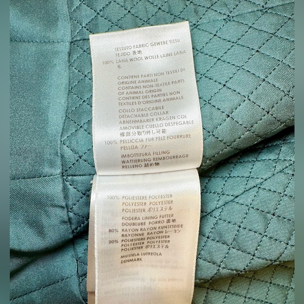 Rare Gucci Double Breasted Teal Virgin Wool Coat W Leopard Mink Collar, Sz 42 - Picture 10 of 14